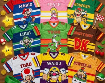 Maglia da calcio personalizzata di Super Mario per bambini, maglia con personaggi dei cartoni animati Mario e Luigi, maglia per fan di Nintendo Mario, regalo di compleanno di Super Mario per bambini