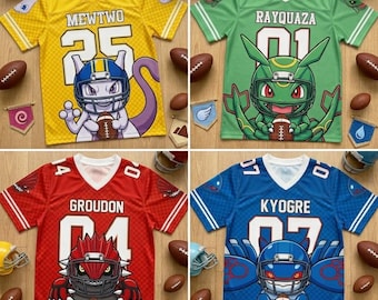 Op maat gemaakt PKM-shirt, gepersonaliseerd teamshirt voor kinderen, verjaardagscadeau voor jongens en meisjes, Pikachu-sportshirt, outfit voor wedstrijddagen voor kinderen