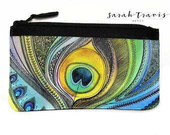 Zipped Pouch printed with 'Peacock Feather'