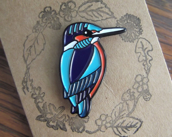 Soft Enamel Kingfisher Pin Badge - Wildlife Illustration - British Wildlife - Soft Enamel - Pins
