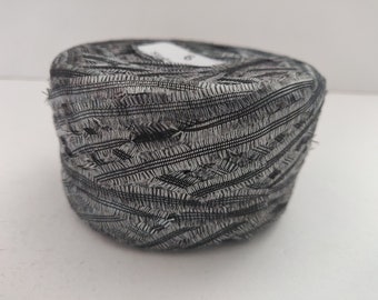 Ribbon Yarn, Feather 100g balls Silver, Steel, soft and textured.Eco Reclaimed