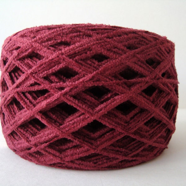 Yarn, Cotton Chenille 100g balls Burgundy dark red, soft and textured.