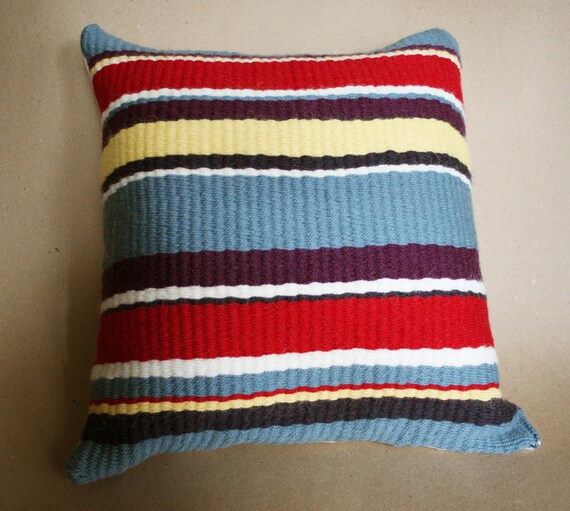 Items similar to Handwoven striped cushion cover. Australian wool