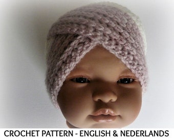 English + Dutch Pattern - Winter Baby / Toddler Turban Beanie Noura sizes 0 - 36  months - 3yo - US terms