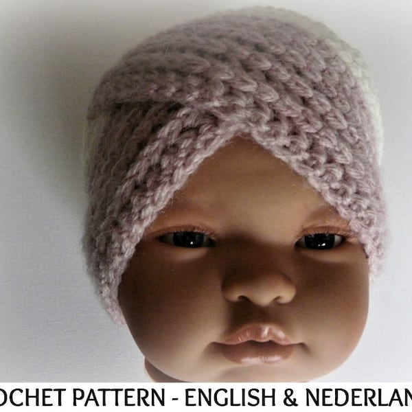 English + Dutch Pattern - Winter Baby / Toddler Turban Beanie Noura sizes 0 - 36  months - 3yo - US terms