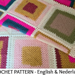 English + Dutch Crochet Pattern Log Cabin Blanket / Throw Hyggeligt