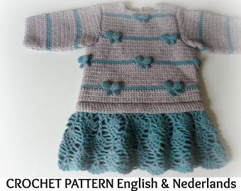 English + Dutch Crochet Pattern Trendy Baby & Toddler Dress Little Bows 3 - 24 months