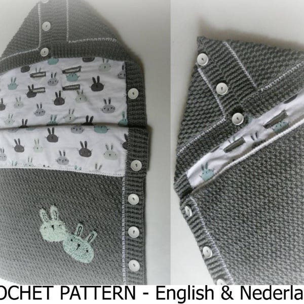 English + Dutch Crochet Pattern Padded Baby Cocoon for Baby Seat and Stroller