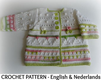 English + Dutch Crochet Pattern Baby / Toddler Cardigan La Luna Sizes 3  to 36 months - 3yo - US terms