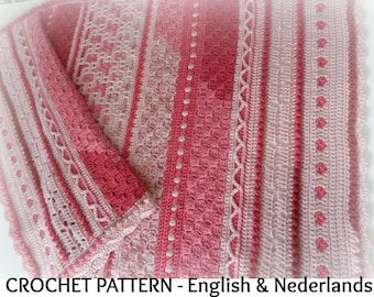 English + Dutch Crochet Pattern Mosaic Baby / Toddler Blanket / Throw  "Cosy Pink"