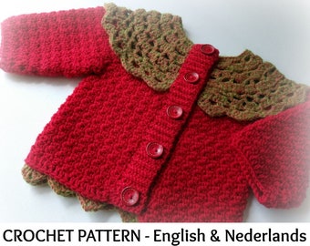 English + Dutch Crochet Pattern Baby / Toddler Cardigan Yuana Sizes 0  to 36 months - 3T - US terms