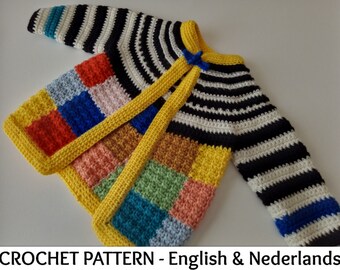 English + Dutch Crochet Pattern Stash Busting Seamless Baby & Toddler Cardigan Ayisha - The Coat of many colors - 3 months to 4 years