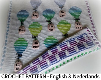 English + Dutch Crochet Pattern Baby & Toddler Blanket / Throw  "Wish Balloons Skye"