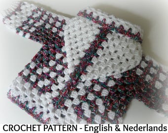 English + Dutch Crochet Pattern Hooded Baby Cardigan Hexagon 3 - 36 months - 3yo - US terms