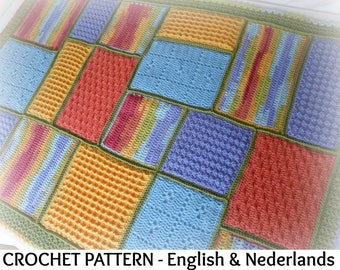 English + Dutch Crochet Pattern Baby Blanket "Patchwork"