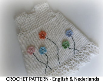 English + Dutch Crochet Pattern Spring / Summer  Baby & Toddler Dress Spring Flowers 0-24 months