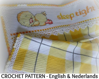 English + Dutch Crochet Pattern Gingham Style Baby / Toddler Blanket "Sleep Tight"