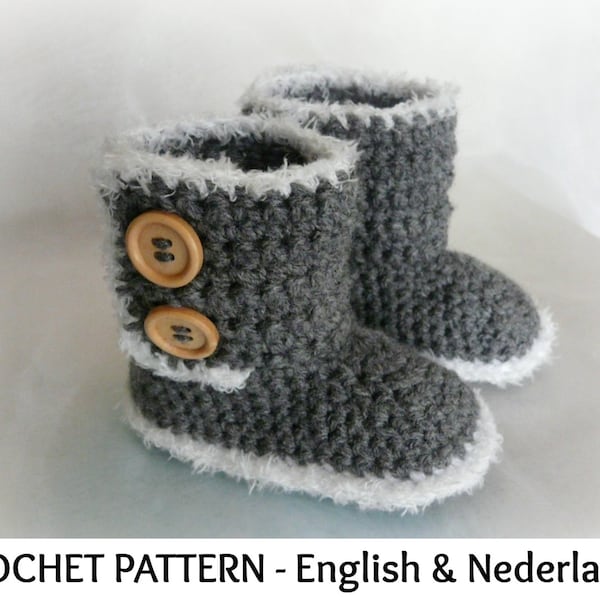 Patrón de crochet inglés + holandés Botas estilo Ugg para bebé 6 - 24 meses