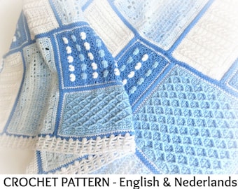 English + Dutch Crochet Pattern Baby / Toddler Blanket Cool Blue