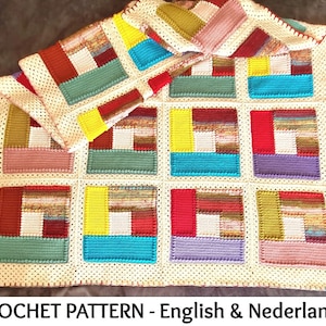 English + Dutch Crochet Pattern Log Cabin Blanket / Throw Serendipity