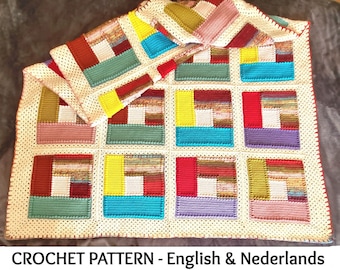 English + Dutch Crochet Pattern Log Cabin Blanket / Throw Serendipity