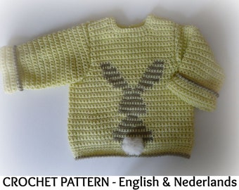 English + Dutch Crochet Pattern Baby & Toddler Sweater Little Bunny 0-24 months