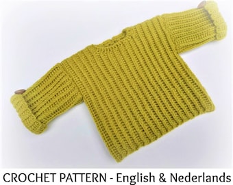 English + Dutch Crochet Pattern Baby & Toddler gender neutral Fisherman Sweater Charlie 0-24 months