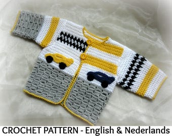 English + Dutch Crochet Pattern Baby Cardigan Grand Prix 0 - 24 months