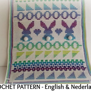 English + Dutch Crochet Pattern Baby & Toddler Blanket / Throw  &quot;Parrot Stripe&quot;