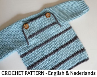 English + Dutch Crochet Pattern Baby / Toddler  Anorak - Cardigan Frozen Blue 0-24 months