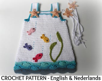 English + Dutch Crochet Pattern Baby Dress  Sea Life + Baby Barefoot Sandals (for free) 0-36 months 3yo - US terms