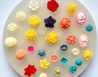 SILICONE MOLD - 29 tiny flowers set - food use, resin, fimo, polymer clay, icing food grade chocolate wax plaste mould