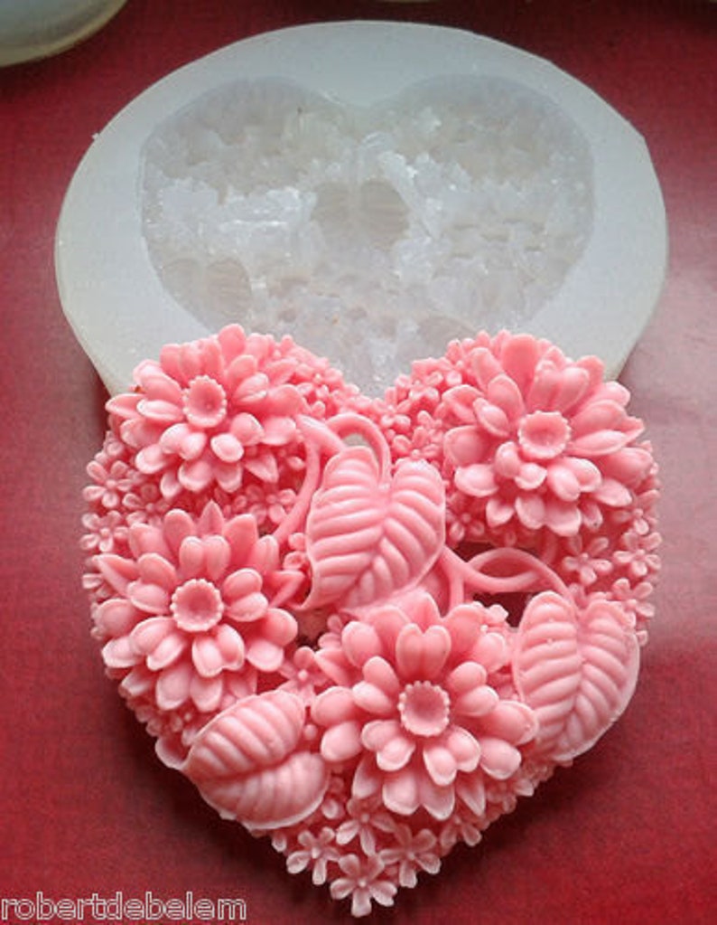 HEART SILICONE MOLD Floral Mould Resin Clay Fimo Plaster Wax Etsy
