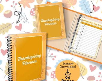 Agenda pour Thanksgiving Journal de gratitude tâches ménagères liste de recettes menu cuisson programme de cuisine activités agenda de décoration