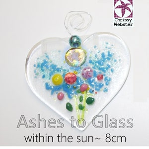 Ashes to Glass, Remembrance Cremation Floral Heart or Square Sun Catcher or White Ornament