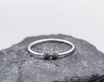 Fidget Ring Corrugated Beads Sterling Silver  ~ stacking, stackable, silver band, worry ring, spinner ring, anxiety, ADHD