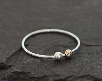Gold Filled & Sterling Silver Fidget Ring, Anxiety Spinner