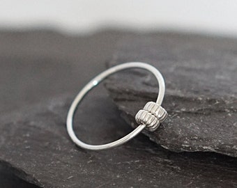 Fidget Ring Rondelle Beads Sterling Silver ~ stackable, silver band, worry ring, spinner ring, anxiety, ADHD