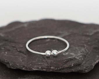 Fidget Ring Smooth Beads Sterling Silver  ~  stackable, silver band, worry ring, spinner ring, anxiety, ADHD