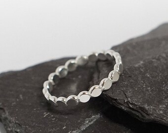 Pebble Recycled Sterling Silver Stacking Ring, Beaded Band