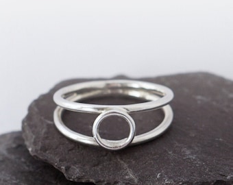 Double Band Circle Recycled Sterling Silver Ring ~ statement, unisex, modern, minimalist