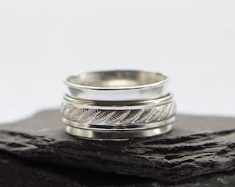 Fidget Ring Weave Band Sterling Silver Spinner Ring ~ unisex, spinning, anxiety, worry ring, statement, meditation, wide ring, ADHD