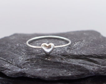 Fidget Ring Heart Bead Sterling Silver  ~  stackable, silver band, worry ring, spinner ring, anxiety, ADHD