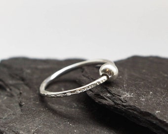 Hammered Sterling Silver Fidget Ring, Smooth Bead Spinner, Worry Ring