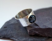 Snowflake Obsidian Wide Sterling Silver Ring unisex, men 39 s ring, women 39 s ring, gemstone, statement ring, recycled