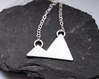 Two Little Mountains Sterling Silver Necklace ~ modern, geometric, triangle, pendant, recycled