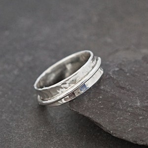 Fidget Ring Recycled Dimpled Medium Sterling Silver Spinner Ring II ~ spinning ring, hammered, meditation ring, anxiety ring, ADHD