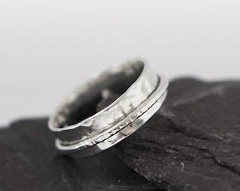 Fidget Ring Recycled Textured Sterling Silver Spinner Ring II ~ spinning ring, hammered, meditation ring, anxiety ring, ADHD