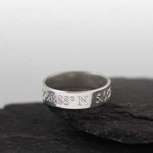 Recycled Sterling Silver Personalised Engraved Band ~ initials, coordinates, wedding, name, date, roman numerals