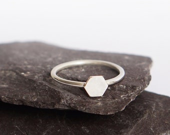 Sterling Silver Minimal Hexagon Stacking Ring ~ statement ring, trees, modern, texture,  stackable, geometric, minimalism, recycled